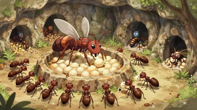 Visual representation of "eusocial" - A term used in biology to describe a social structure in which individuals of a species live cooperatively in groups, with some individuals caring for the young and others reproducing.
