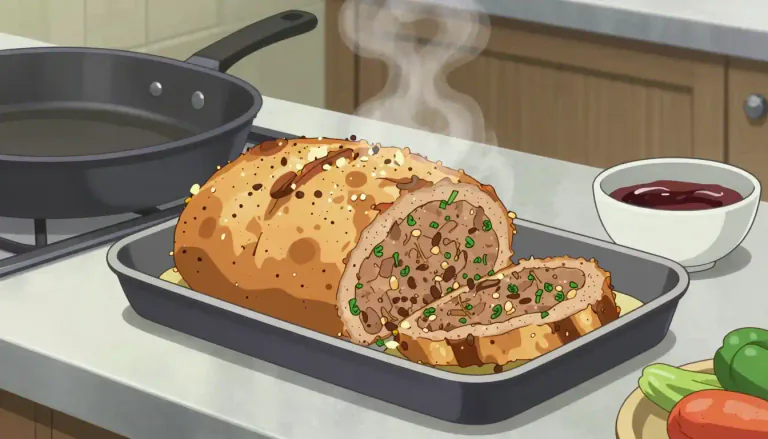 Visual representation of "meatloaf" - A traditional American dish made of ground meat mixed with other ingredients and baked.