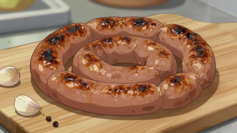 Visual representation of "kielbasa" - A type of Polish sausage made typically from pork, often seasoned with garlic and other spices.