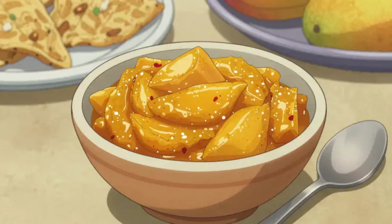 Visual representation of "chutney" - A spicy sauce made from fruits or vegetables, often used in Indian cooking.