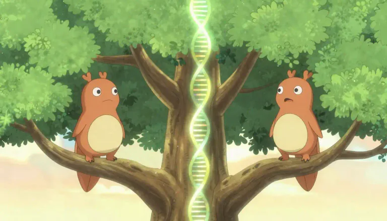 Visual representation of "orthologous" - Referring to genes that are related by vertical descent from a common ancestor.