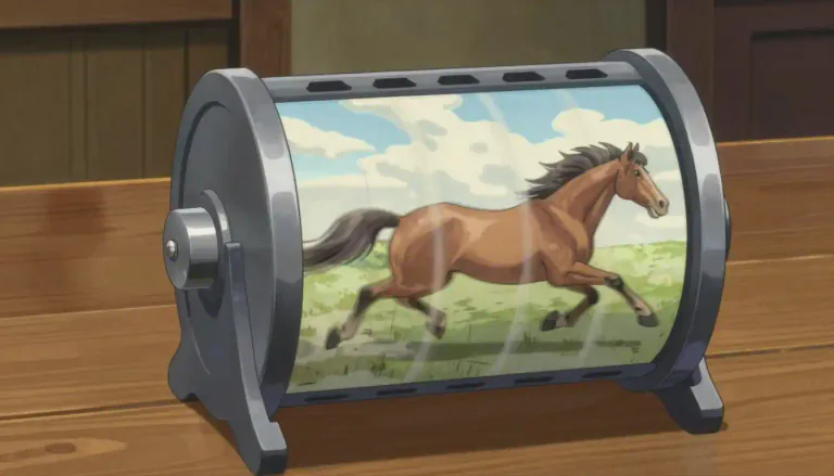 Visual representation of "zoetrope" - A zoetrope is a mechanical device that produces the illusion of action from a rapid succession of static pictures.