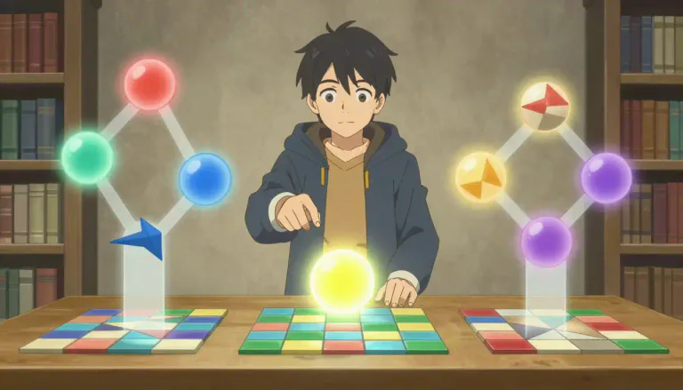 Visual representation of "combinatorial" - Relating to the act of combining separate elements into a whole, often concerning arrangements and selections in mathematical contexts.