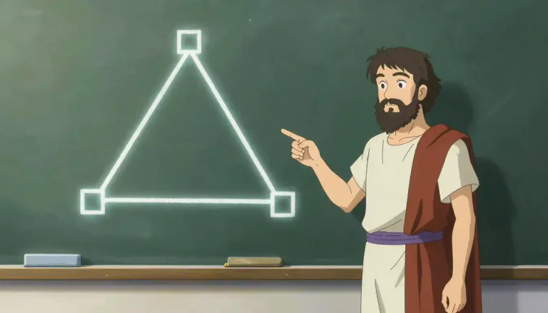 Visual representation of "pythagorean" - Relating to the principles and theories attributed to the Greek mathematician Pythagoras, especially concerning the relation of the lengths of the sides of right-angled triangles.