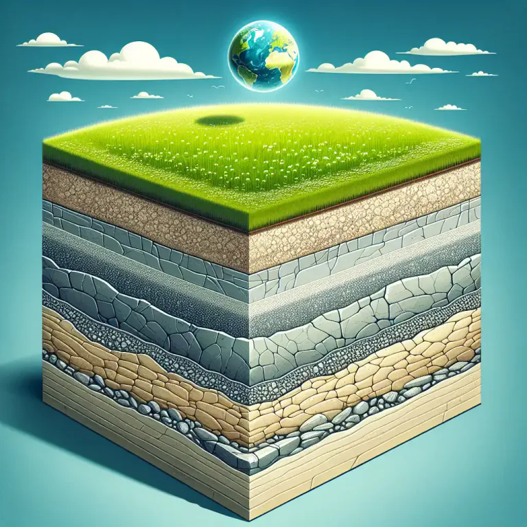 Visual representation of "overlie" - In geology, to be located on top of a specific type of rock or soil