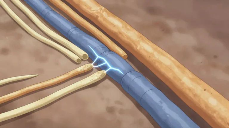 Visual representation of "unmyelinated" - Referring to nerve fibers that do not have a layer of myelin, which increases the speed of electrical signals along the nerve.