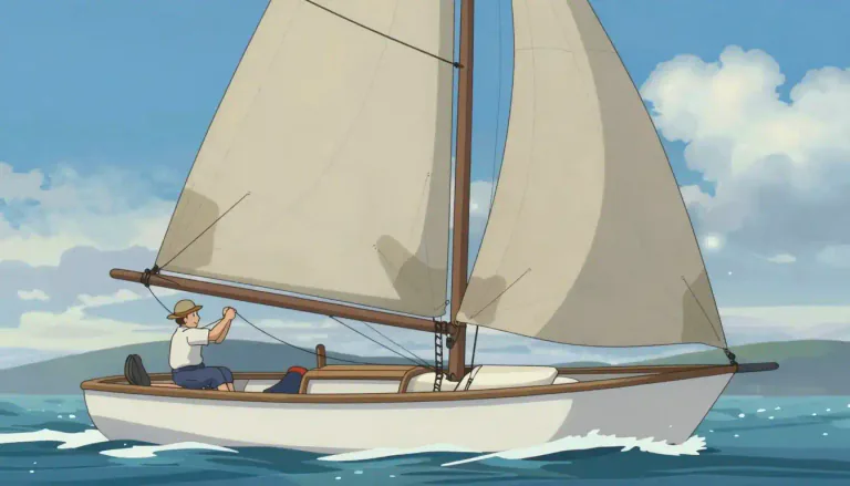 Visual representation of "headsail" - A sail located at the front of a boat, used to help control the direction and speed of the vessel.