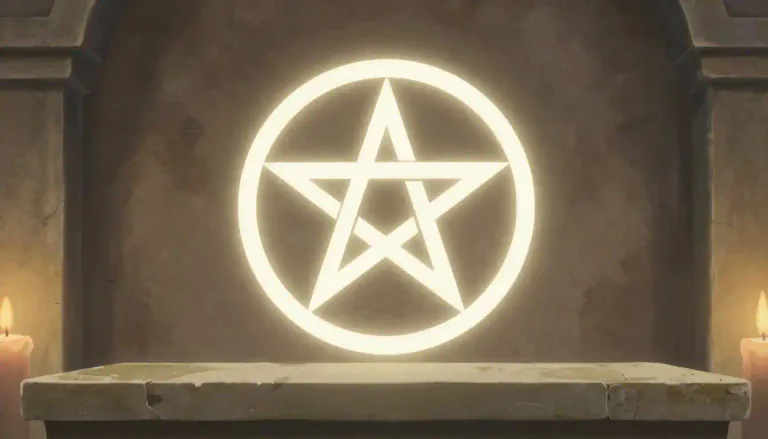 Visual representation of "pentacle" - A pentacle is a symbol typically depicted as a five-pointed star enclosed in a circle, often used in magical and religious contexts.