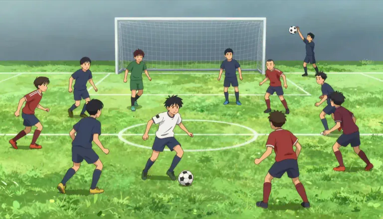 Visual representation of "football" - A game played between two teams of 11 players where a round ball is kicked or carried to reach the other team's goal.
