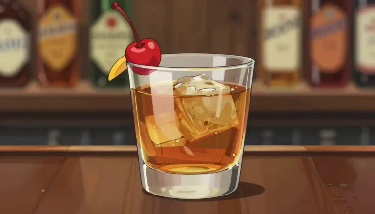 Visual representation of "manhattan" - A type of cocktail made with whiskey, sweet vermouth, and bitters, typically served in a cocktail glass.