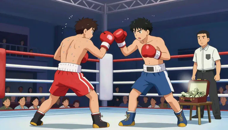 Visual representation of "prizefight" - A boxing match in which competitors fight for a prize money