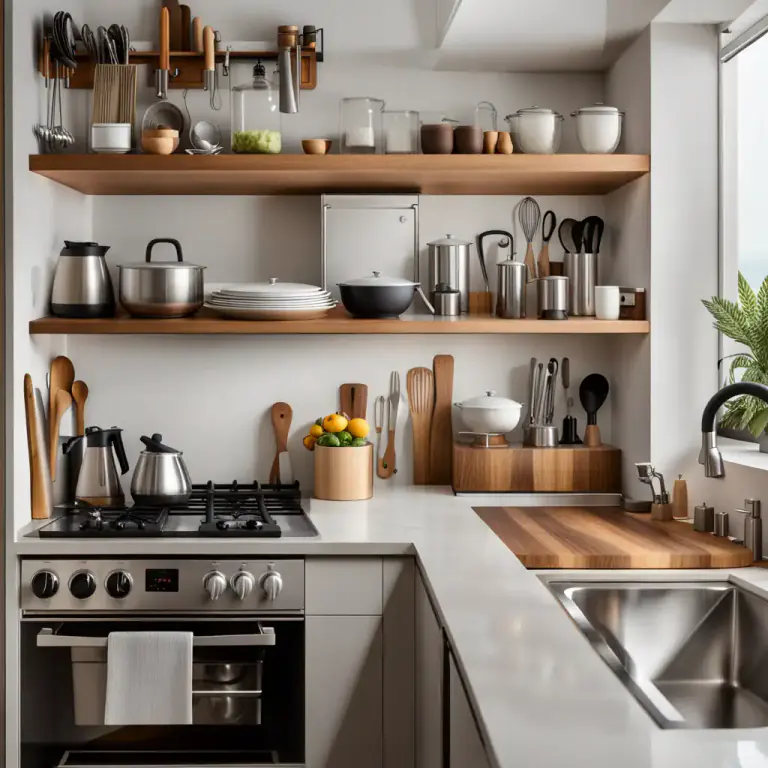 Visual representation of "kitchen" - A set of kitchenware, including cooking tools, utensils, and appliances