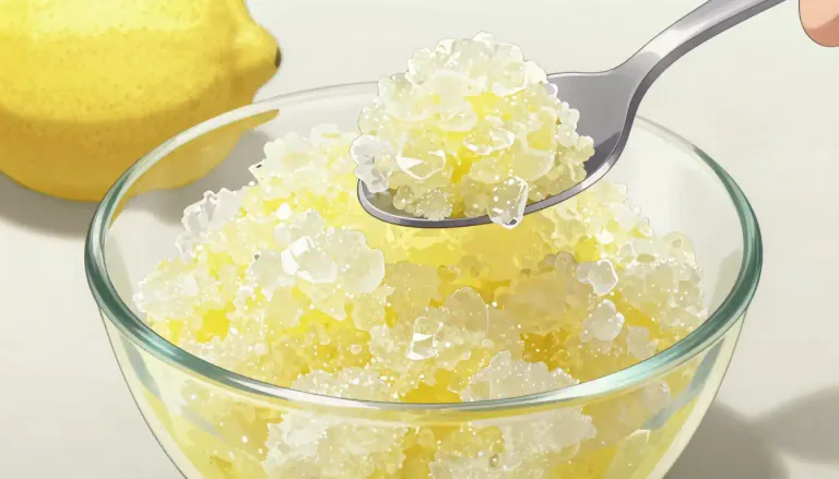 Visual representation of "granita" - Granita is a semi-frozen dessert made from sugar, water, and flavoring that is scraped to form ice crystals.