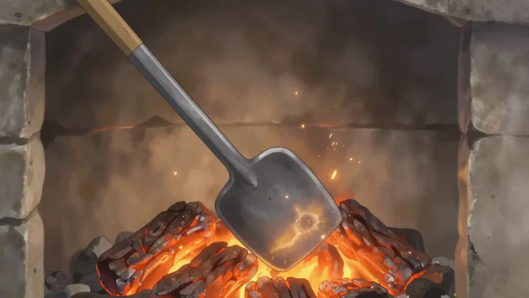 Visual representation of "poker" - A metal rod used to stir a fire