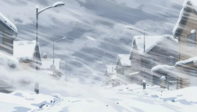 Visual representation of "blizzard" - A heavy snowstorm with strong winds.
