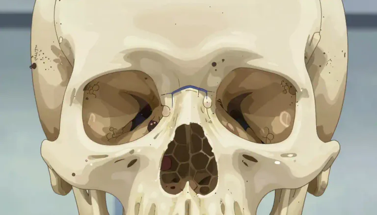 Visual representation of "ethmoidal" - Relating to or situated near the ethmoid bone, which is a bone in the skull that contributes to the nasal cavity and the orbits of the eyes.
