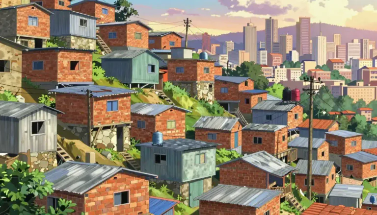 Visual representation of "favela" - A favela is a type of informal housing settlement in Brazil, often found on the outskirts of cities, characterized by overcrowding and inadequate public services.