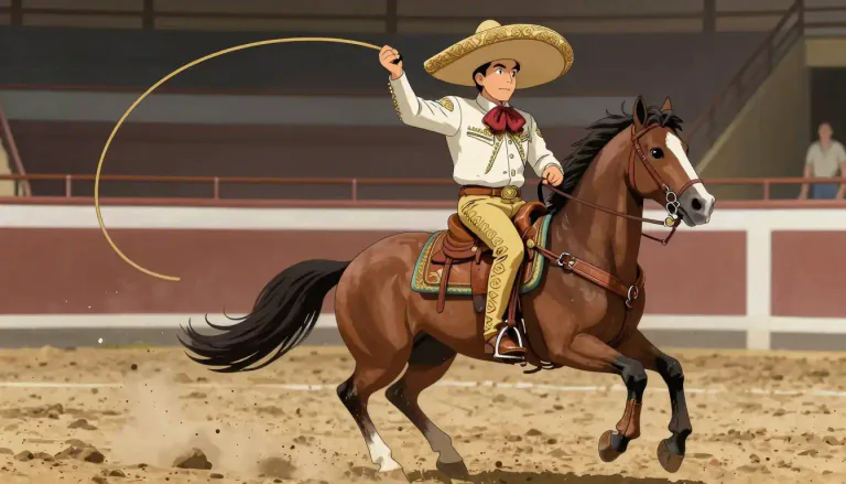 Visual representation of "charro" - In traditional Mexican culture, a charro is a horseman or cowboy known for their skills in riding, roping, and other equestrian activities.