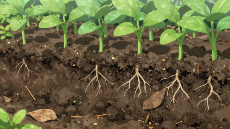 Visual representation of "humus" - The dark organic substance in soils, made from decayed plant or animal material. It is necessary for plant growth.