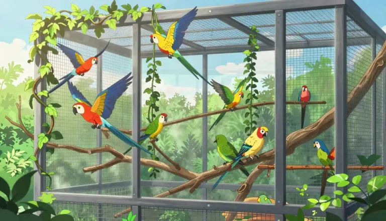 Visual representation of "aviary" - A large cage or house where birds are kept