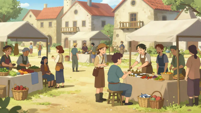 Visual representation of "marketplace" - A place where people meet to buy and sell goods