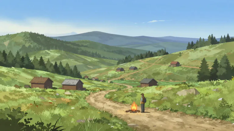 Visual representation of "boondocks" - A remote, rural area, often considered isolated and lacking urban development.