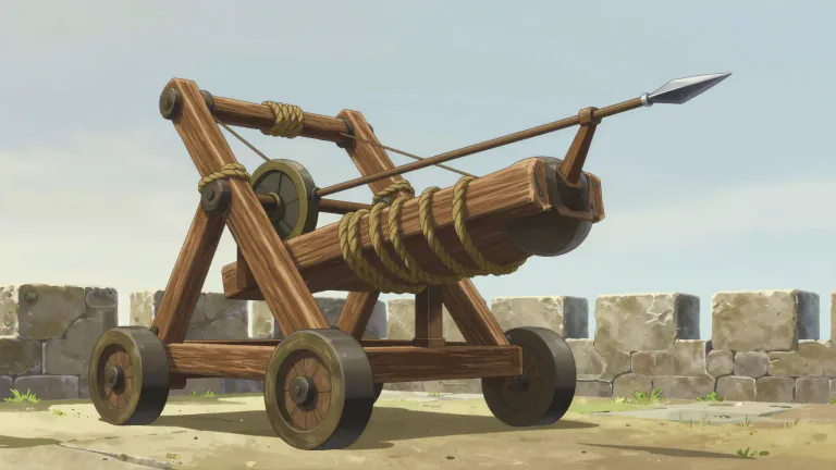 Visual representation of "ballista" - A ballista is an ancient military device similar to a large crossbow, used to launch projectiles at targets.