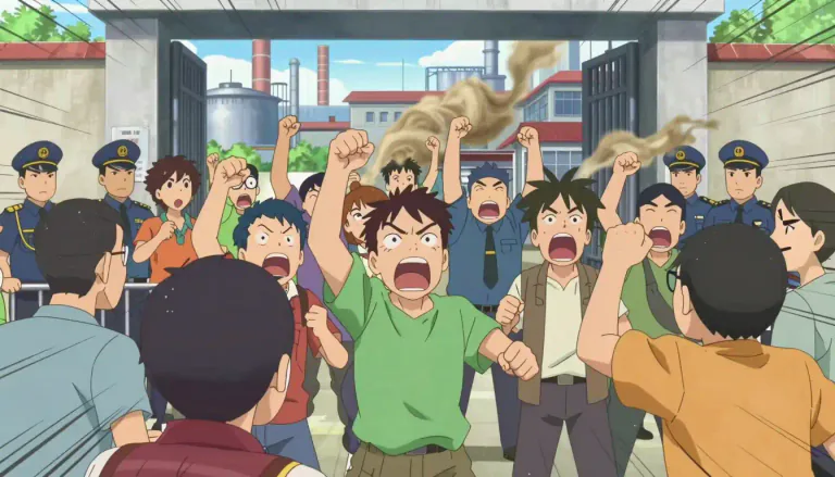 Visual representation of "uproar" - A lot of noise or angry protest about something.