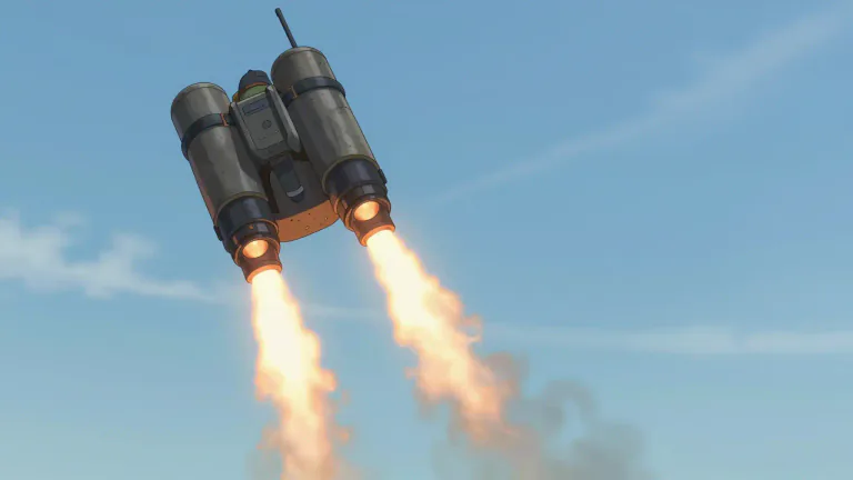 Visual representation of "jetpack" - A jetpack is a device worn on the back that propels a person through the air using jets of gas.