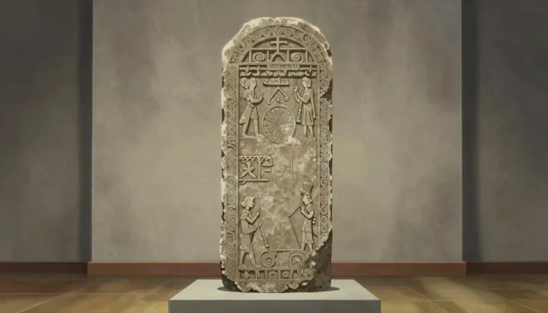 Visual representation of "stele" - A stele is a carved stone or wooden slab, often inscribed with text or images, used in ancient cultures for commemorative or religious purposes.
