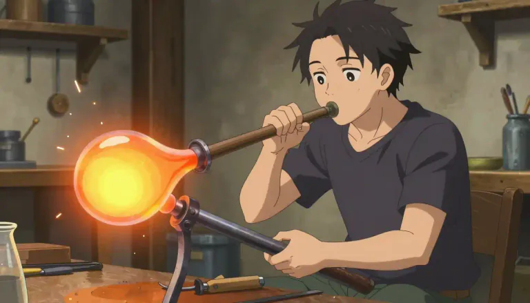 Visual representation of "glassblower" - A glassblower is a skilled artisan who shapes glass by inflating it with air through a blowpipe.