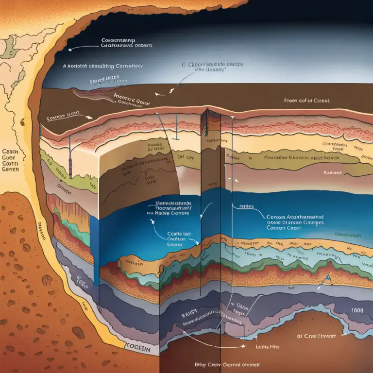 Visual representation of "crust" - The outermost layer of the Earth, consisting of various types of rocks.