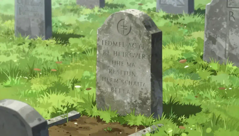 Visual representation of "headstone" - A stone that stands at the head of a grave and has the name of the person who died