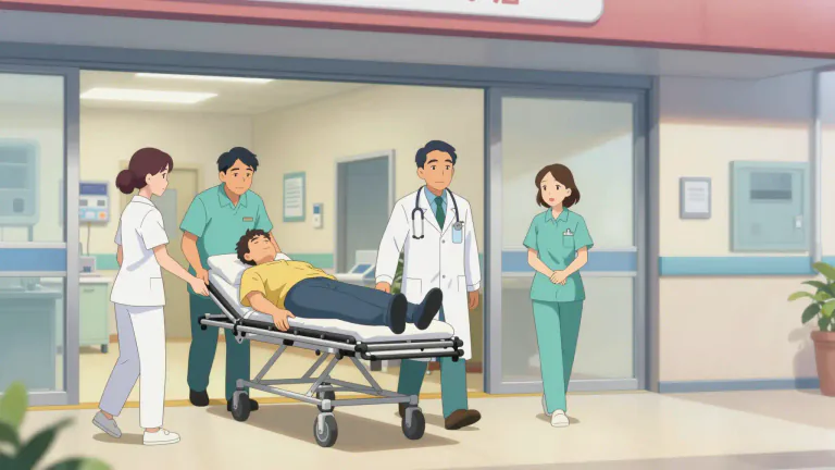 Visual representation of "hospitalize" - To admit someone into a hospital for medical treatment.