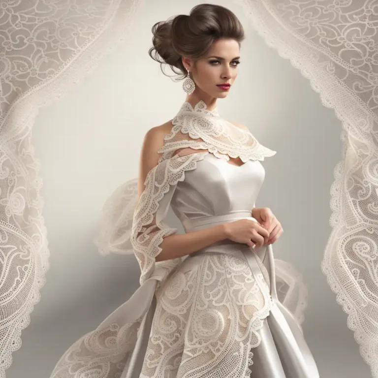 Visual representation of "handkerchief" - A decorative piece of material, usually of lace or fine linen, used as a fashion accessory