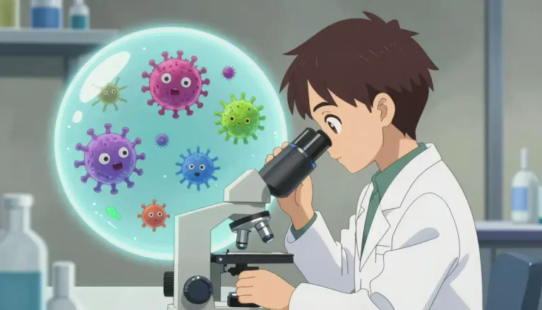 Visual representation of "microorganism" - A very tiny living thing that can be seen only under a microscope. They can be harmful causing diseases or beneficial helping in processes like fermentation