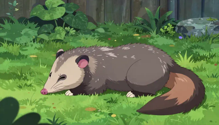 Visual representation of "opossum" - A small furry animal that lives in North America. It has a long tail and is known for playing dead when it's scared.
