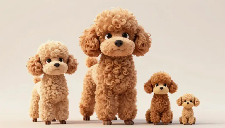 Visual representation of "poodle" - A type of dog that is often seen with fluffy, curly hair. They are known for their intelligence and are available in three varieties: standard, miniature, and toy.