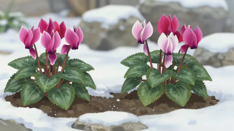 Visual representation of "cyclamen" - A plant with colorful flowers that grows in the winter.
