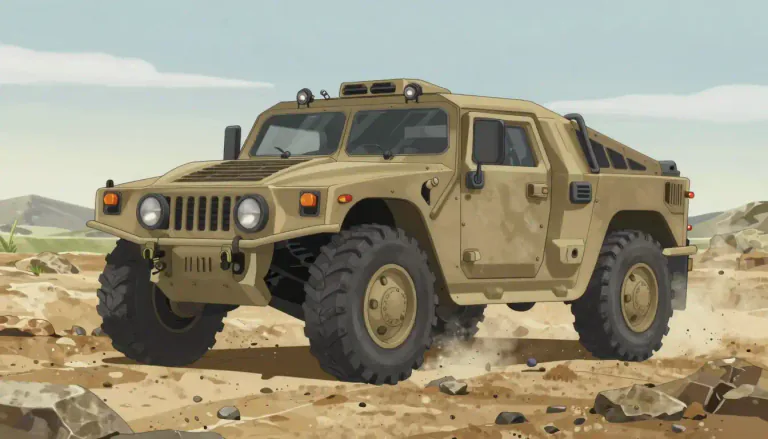 Visual representation of "humvee" - A humvee is a type of four-wheeled vehicle specifically designed for military use, known for its capability in off-road conditions.