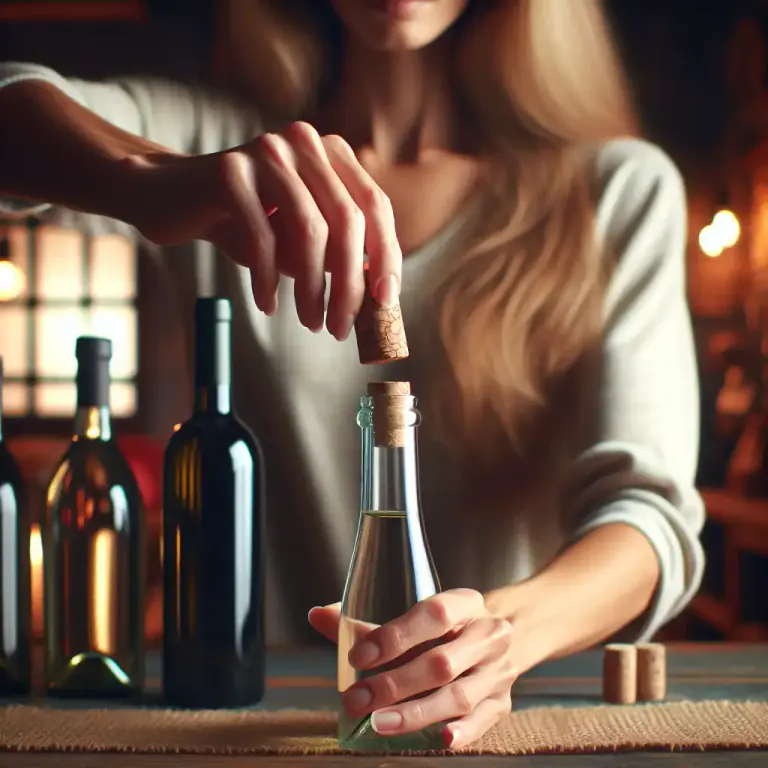 Visual representation of "cork" - To close or seal a bottle or container with a cork