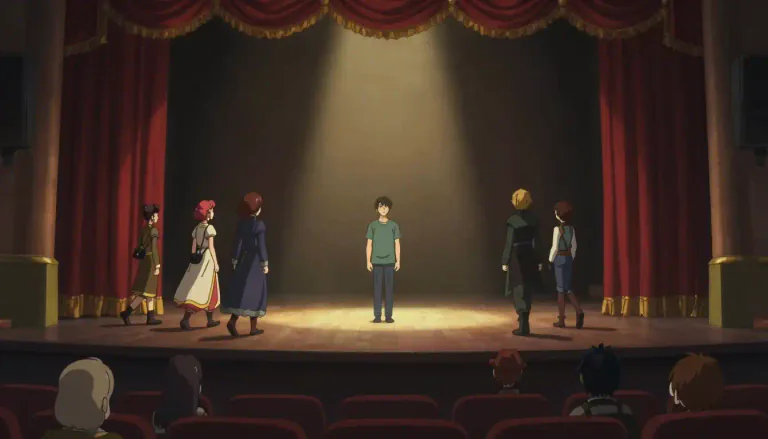 Visual representation of "exeunt" - A term used in plays to indicate that characters leave the stage.