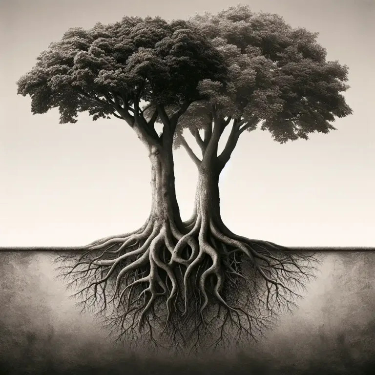 Visual representation of "divergent" - In linguistics, languages that change and evolve separately from each other.