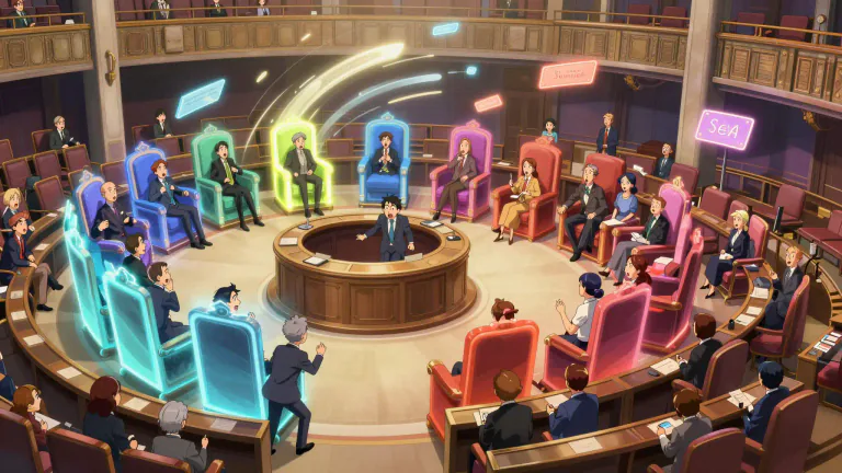 Visual representation of "shuffle" - A reshuffling, rearrangement or reorganization. Mostly used in card games or politics.