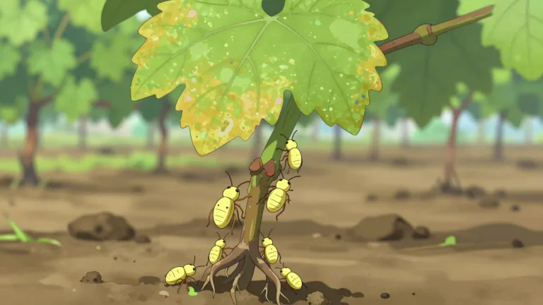 Visual representation of "phylloxera" - A type of small insect that infests grapevines and can cause serious damage to vineyards.