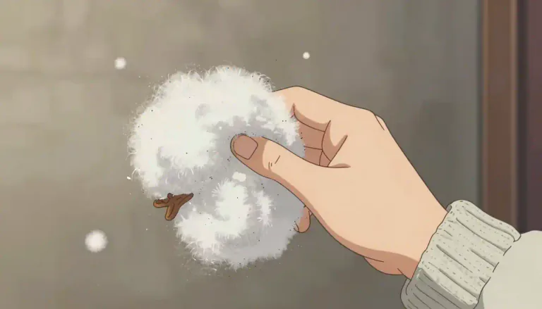 Visual representation of "fluff" - Small, soft, loose pieces or mass of something like little bits of cotton, fur, or fabric