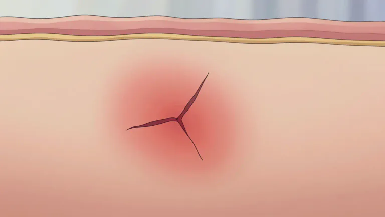 Visual representation of "lesion" - A damaged area in the body caused by illness or injury.