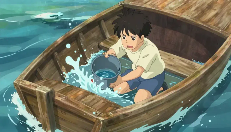 Visual representation of "bail" - To remove water from a boat using a container.