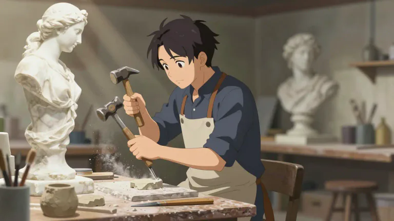 Visual representation of "sculptor" - A person who makes sculptures