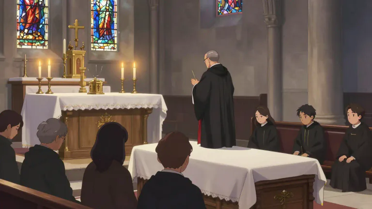 Visual representation of "requiem" - A mass for the dead in the Roman Catholic Church.